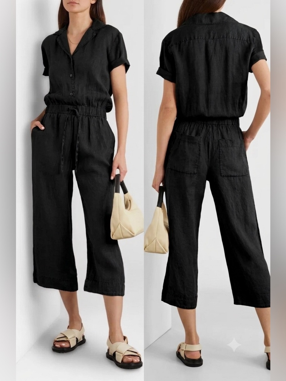 NWT JAMES PERSE Cropped Linen Wide Leg Jumpsuit